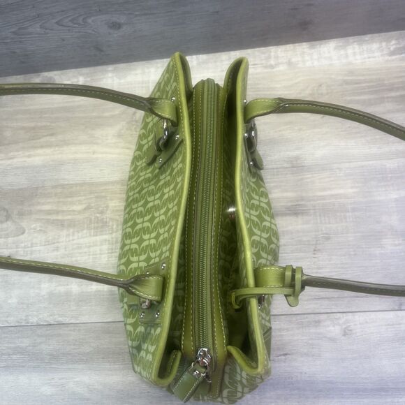 FOSSIL Green Signature Monogram Canvas Leather Purse Handbag Key Charm Y2K VTG - Picture 12 of 16